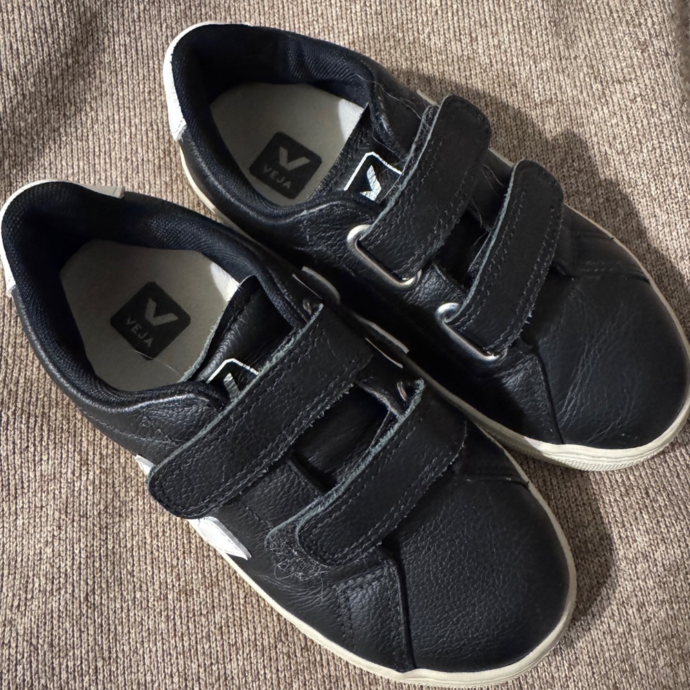 Veja Kids Black and White Velcro Sneakers
